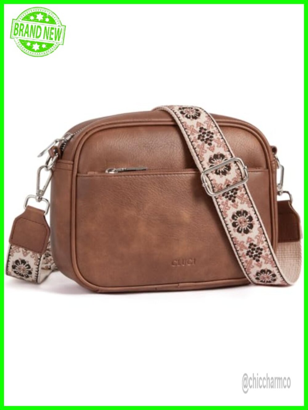 Vegetarian Leather Crossbody Bag Wide Guitar Strap Adjustable